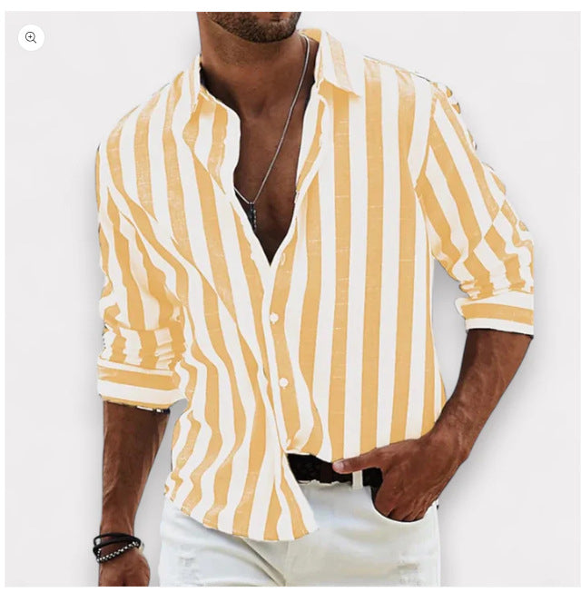 Men's Striped Loose Long-sleeved Shirt