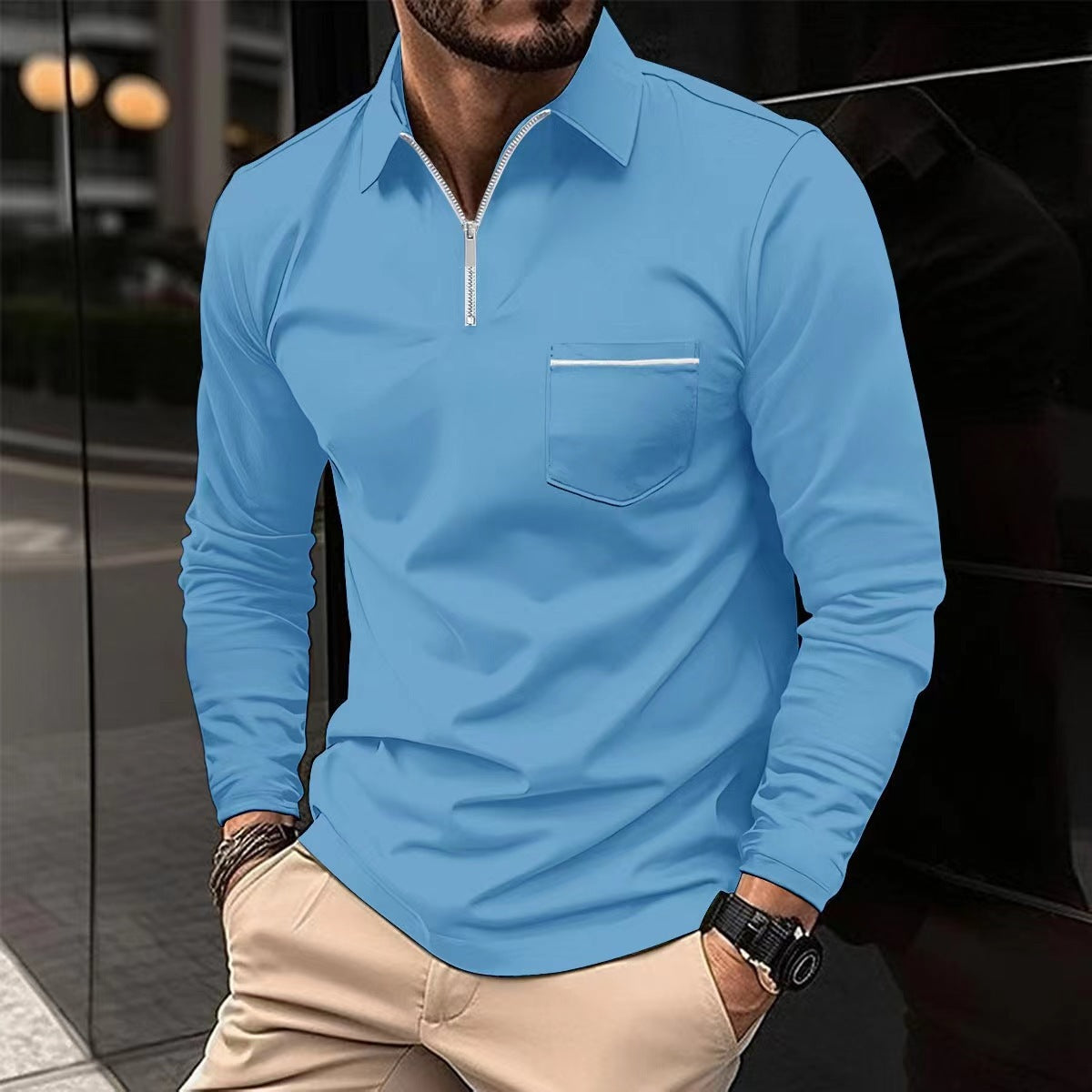 Men's Long Sleeved Quarter Zip Polo