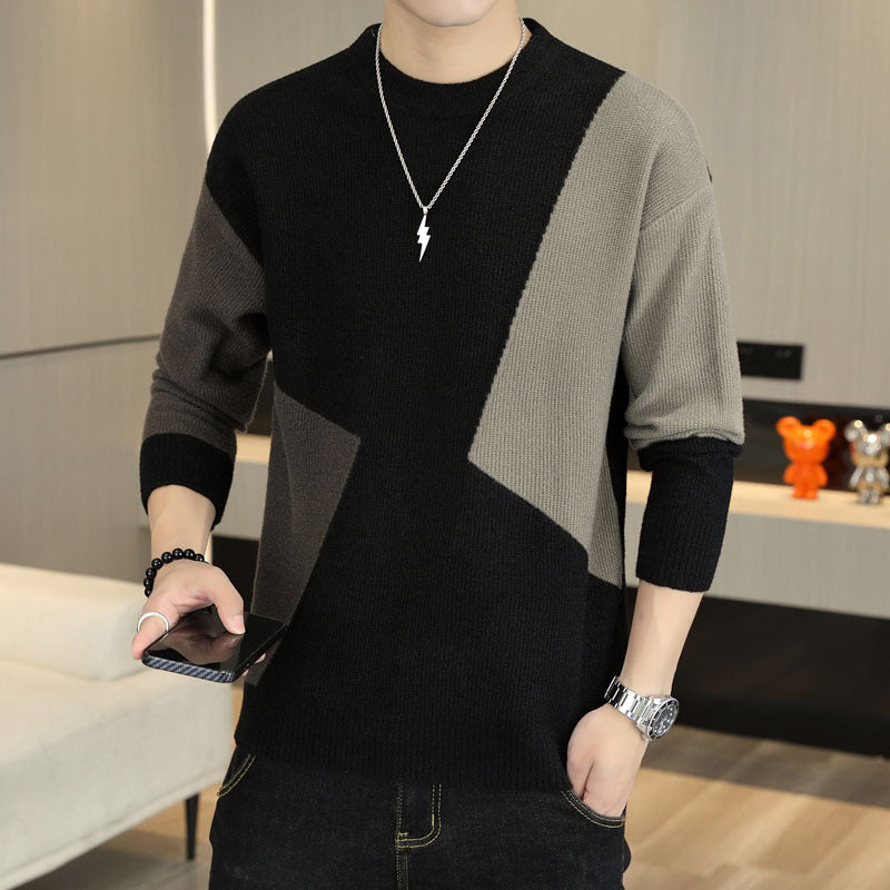 Contrasting Color Crewneck Sweater Men's Loose Youth Casual Knitted Pullover