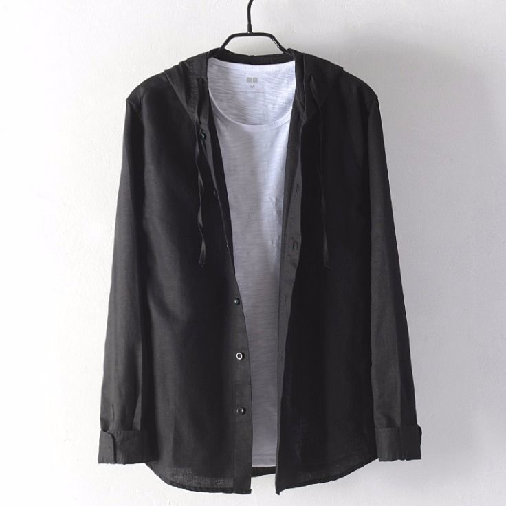 Mens Long Sleeve Shirt Loose Fitting Striped Hoodie Style Shirt Or Jacket