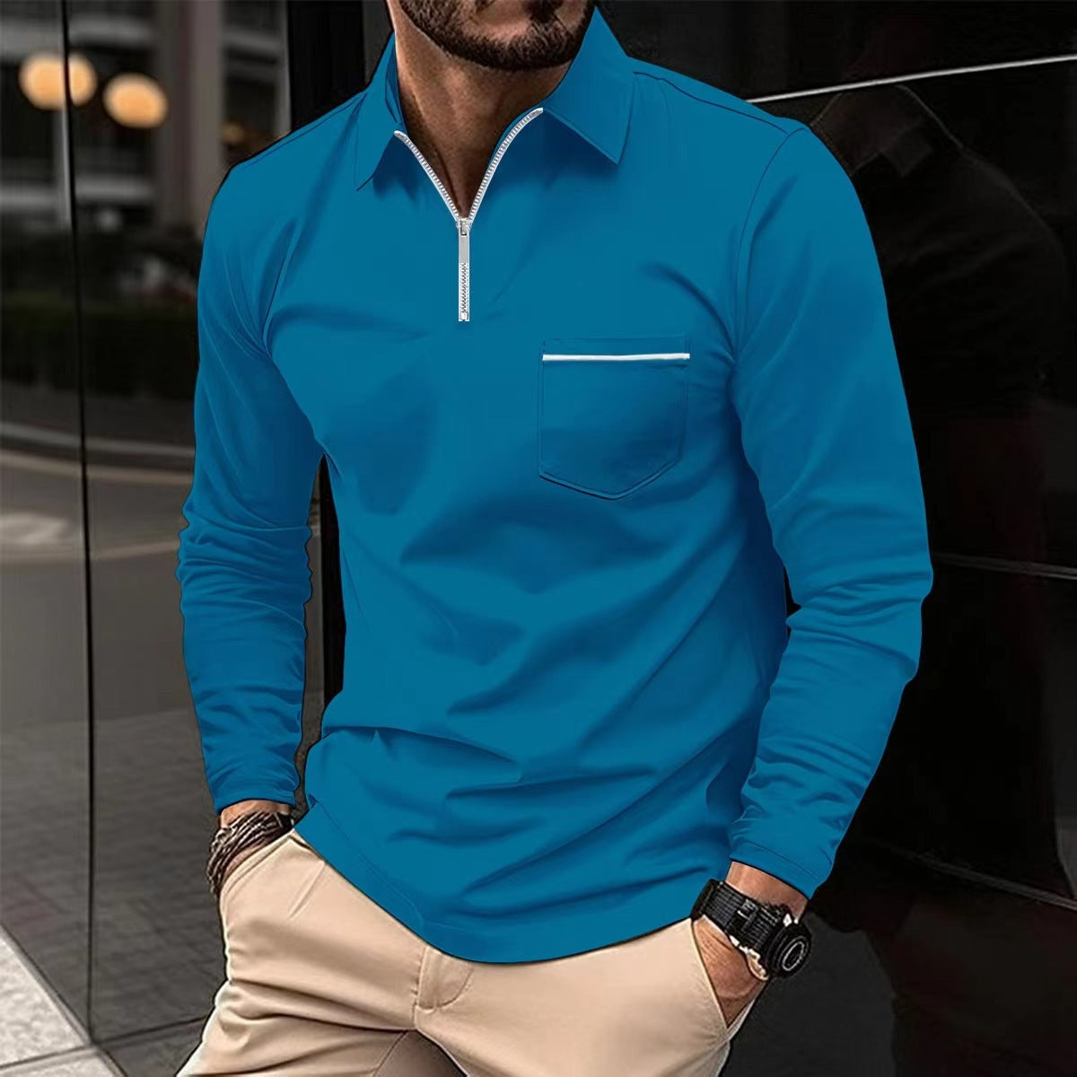 Men's Long Sleeved Quarter Zip Polo