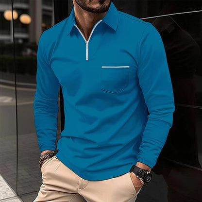 Men's Long Sleeved Quarter Zip Polo