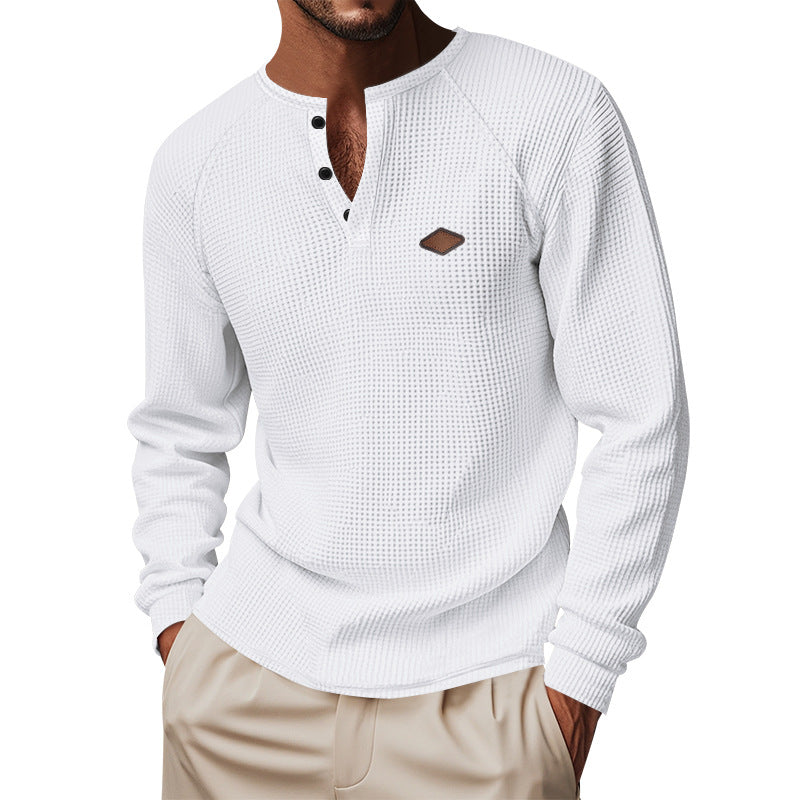 Mens Casual Waffle Sweater Long Sleeve