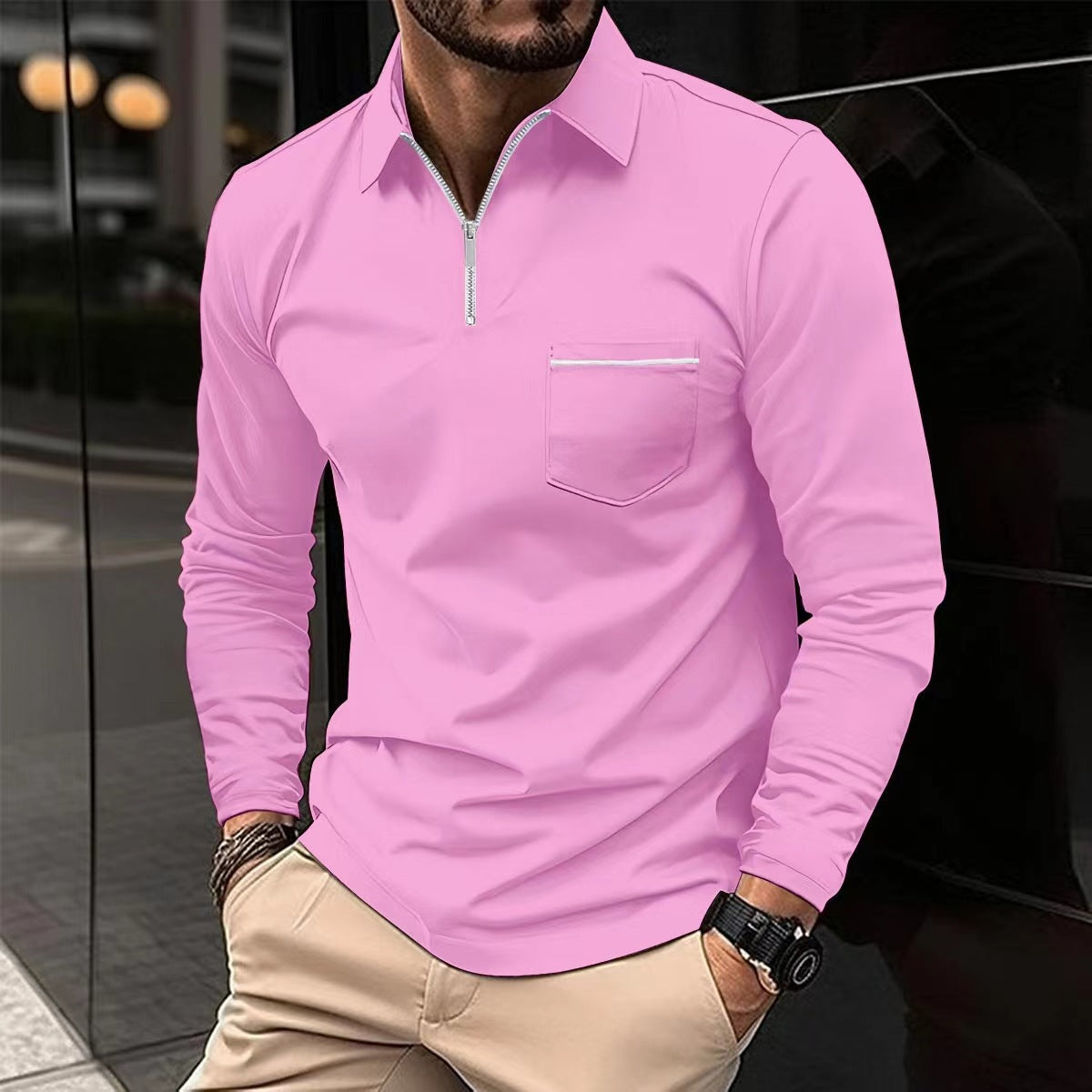 Men's Long Sleeved Quarter Zip Polo