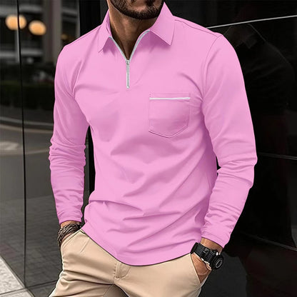 Men's Long Sleeved Quarter Zip Polo