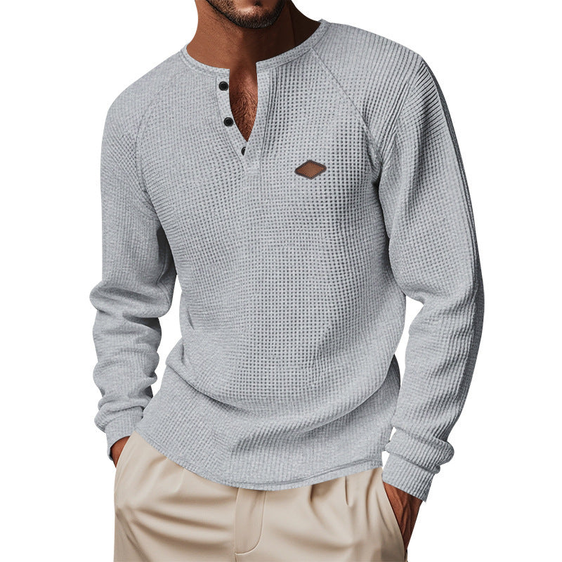 Mens Casual Waffle Sweater Long Sleeve