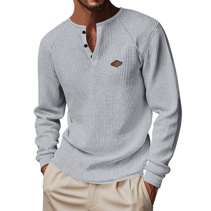 Mens Casual Waffle Sweater Long Sleeve
