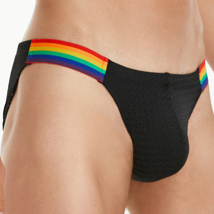 Men's Briefs Comfortable Nylon Mesh Briefs Low Waist Rainbow Waist