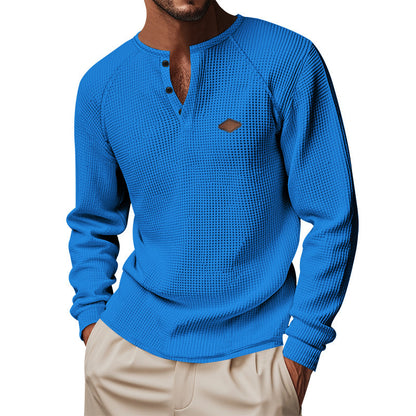 Mens Casual Waffle Sweater Long Sleeve