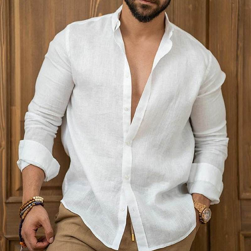 Men's Linen Shirt Button-Up Summer Beach