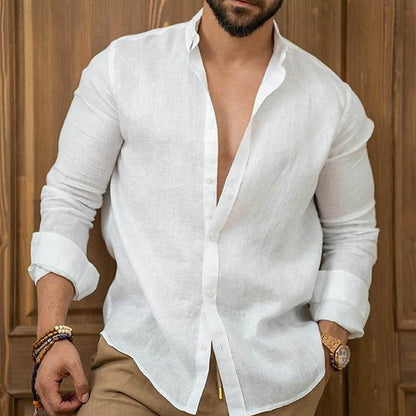 Men's Linen Shirt Button-Up Summer Beach
