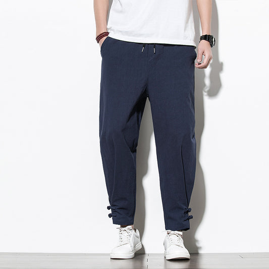 Chinese Style Cotton Linen Men's Track Pants