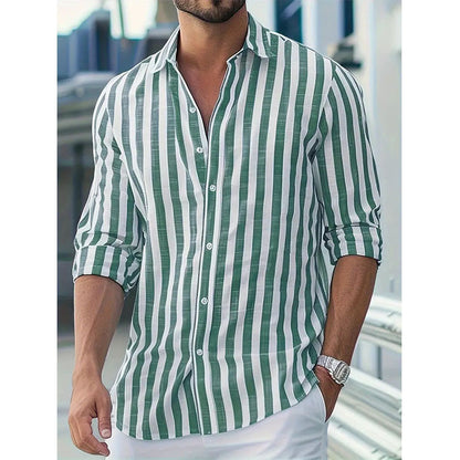Mens Stylish Classic Long-sleeve Striped Button-down Shirt