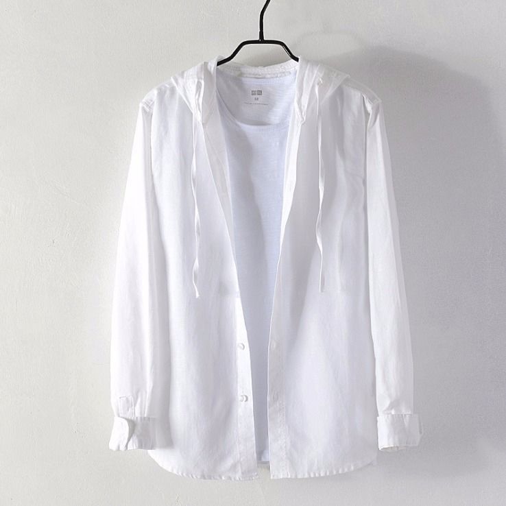 Mens Long Sleeve Shirt Loose Fitting Striped Hoodie Style Shirt Or Jacket