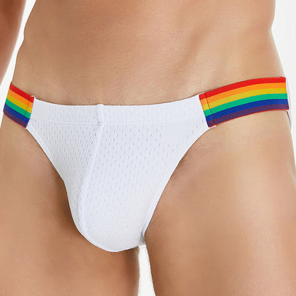 Men's Briefs Comfortable Nylon Mesh Briefs Low Waist Rainbow Waist