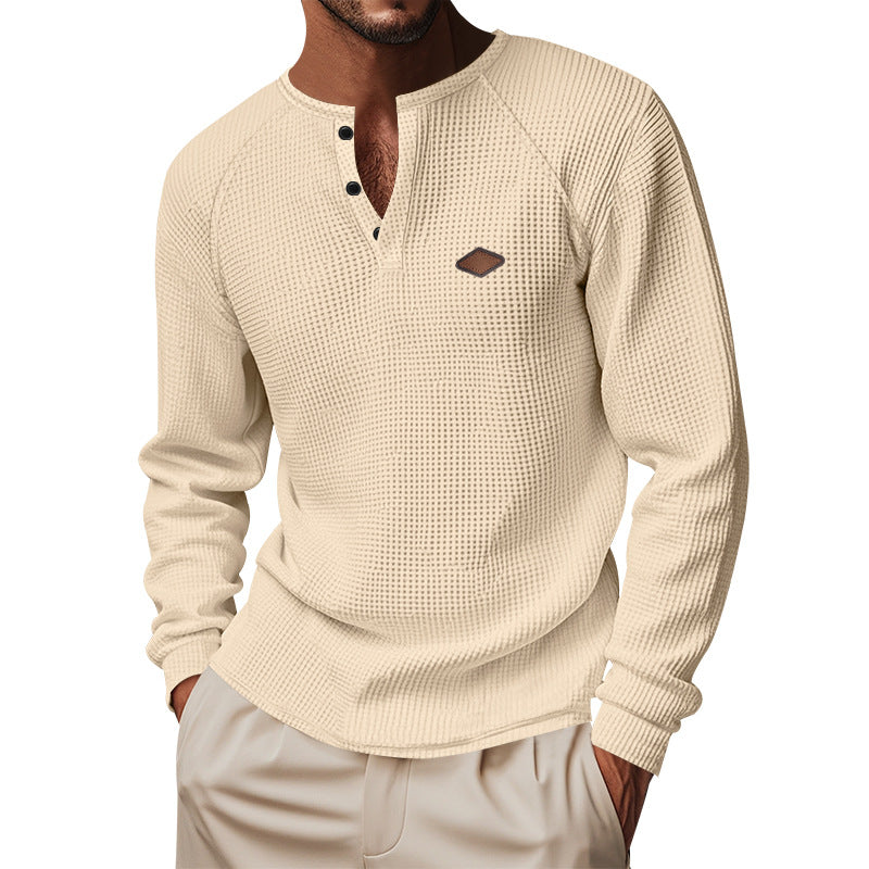 Mens Casual Waffle Sweater Long Sleeve