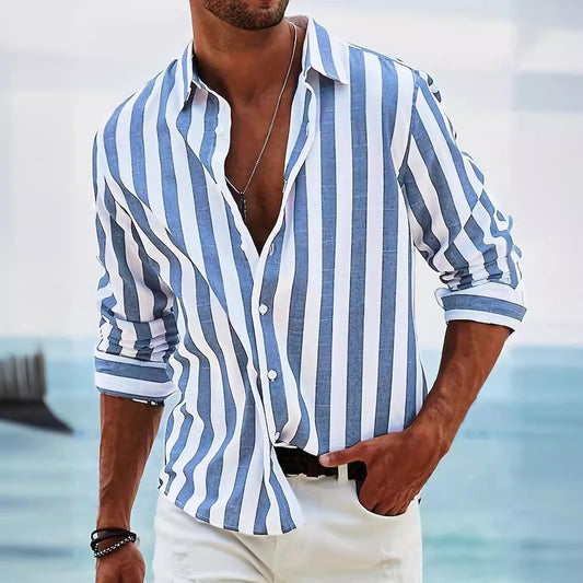 Men's Striped Loose Long-sleeved Shirt