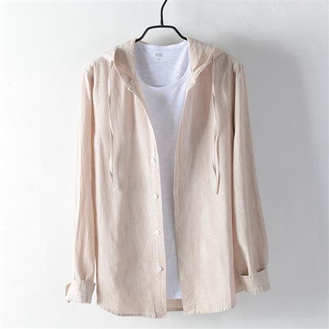 Mens Long Sleeve Shirt Loose Fitting Striped Hoodie Style Shirt Or Jacket