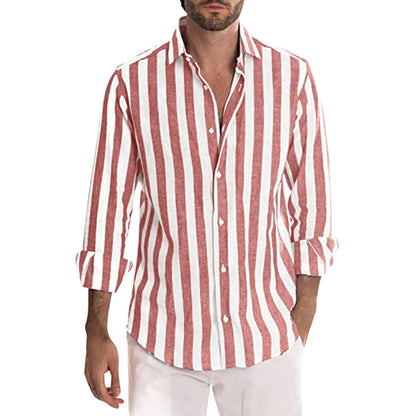 Men's Striped Loose Long-sleeved Shirt