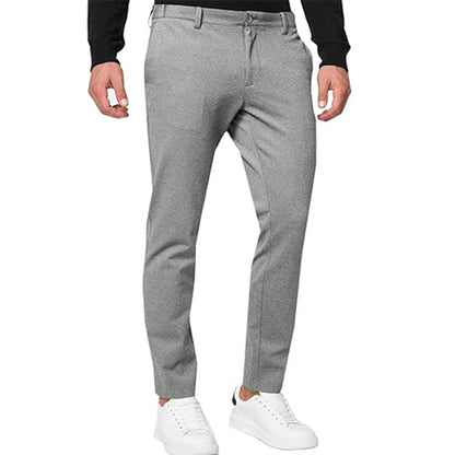 Men's Chino Slim-fit Solid Color Stretch Pleated Tapered Casual Pants