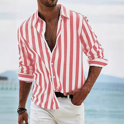 Men's Striped Loose Long-sleeved Shirt