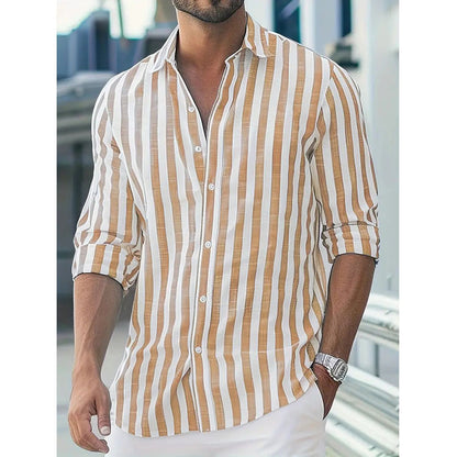 Mens Stylish Classic Long-sleeve Striped Button-down Shirt