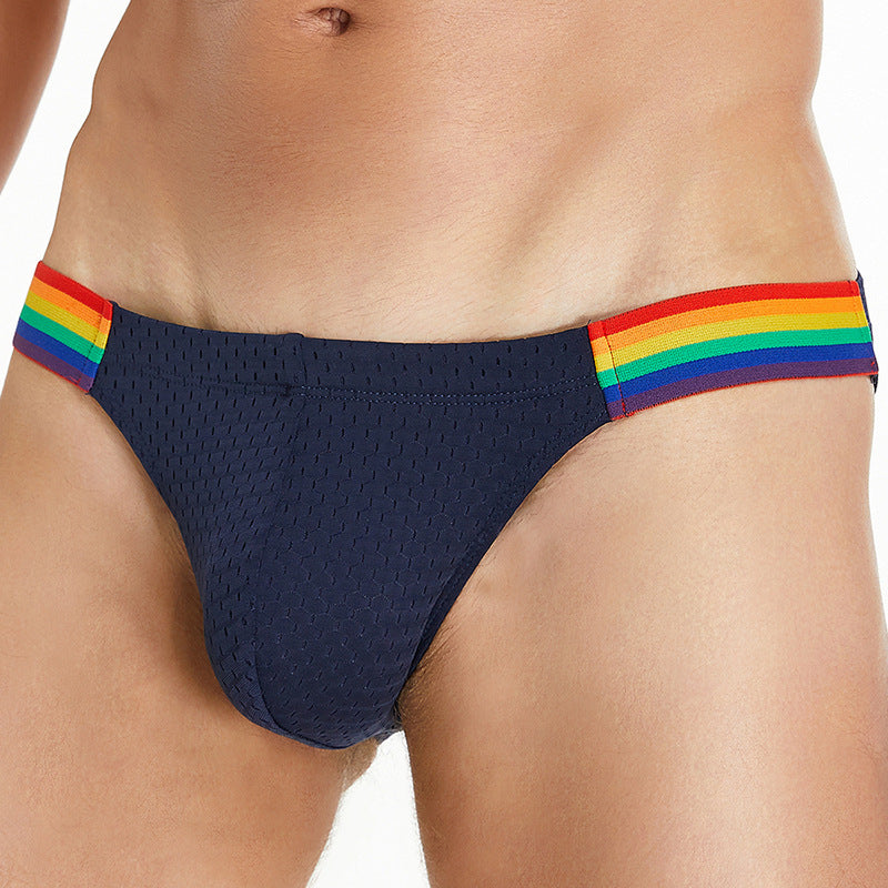 Men's Briefs Comfortable Nylon Mesh Briefs Low Waist Rainbow Waist