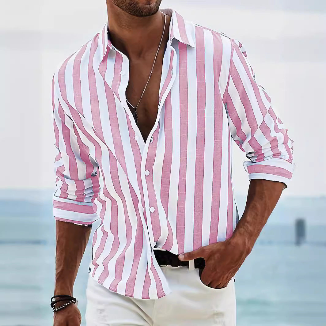 Men's Striped Loose Long-sleeved Shirt