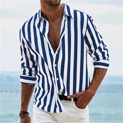 Men's Striped Loose Long-sleeved Shirt
