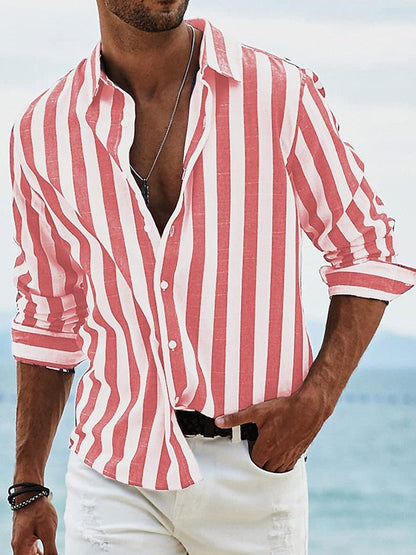 Men's Striped Loose Long-sleeved Shirt