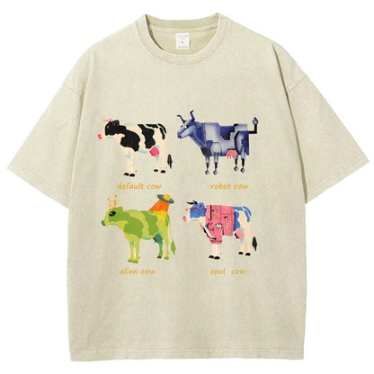 Mens Retro Cotton Funny Cow Streetwear Printed Top