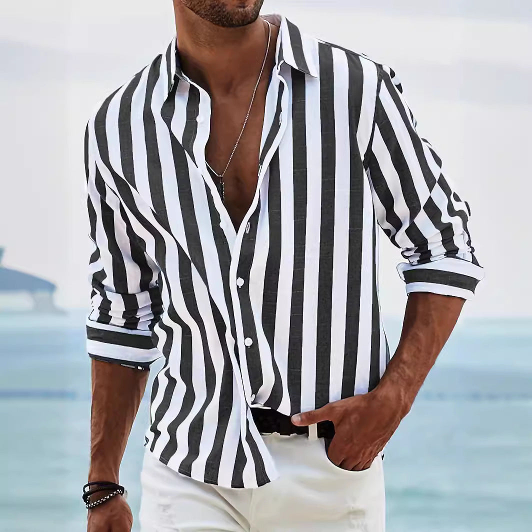 Men's Striped Loose Long-sleeved Shirt