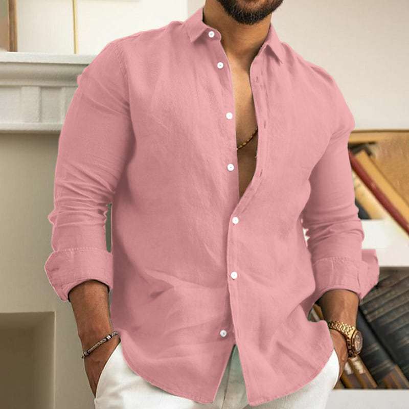 Men's Linen Shirt Button-Up Summer Beach