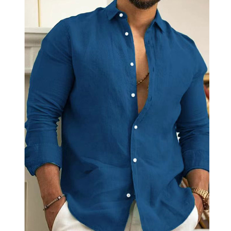 Men's Linen Shirt Button-Up Summer Beach