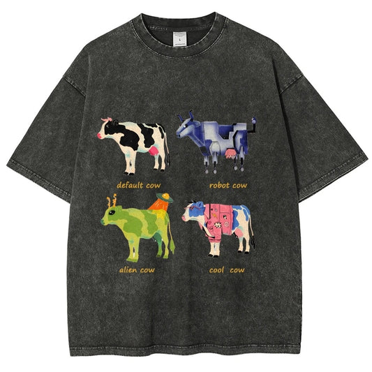 Mens Retro Cotton Funny Cow Streetwear Printed Top