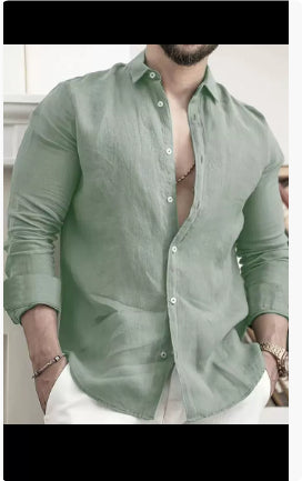 Men's Linen Shirt Button-Up Summer Beach