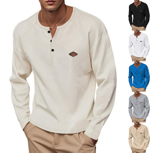 Mens Casual Waffle Sweater Long Sleeve