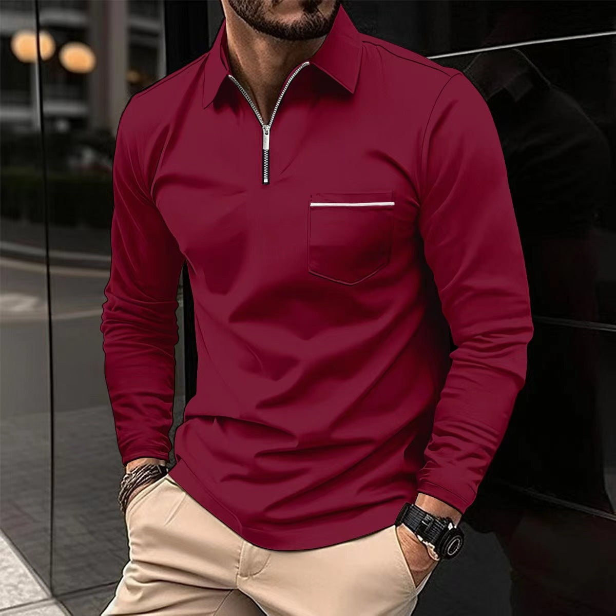 Men's Long Sleeved Quarter Zip Polo