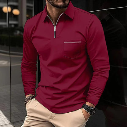 Men's Long Sleeved Quarter Zip Polo
