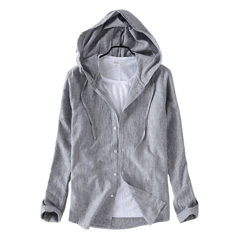 Mens Long Sleeve Shirt Loose Fitting Striped Hoodie Style Shirt Or Jacket