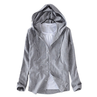 Mens Long Sleeve Shirt Loose Fitting Striped Hoodie Style Shirt Or Jacket