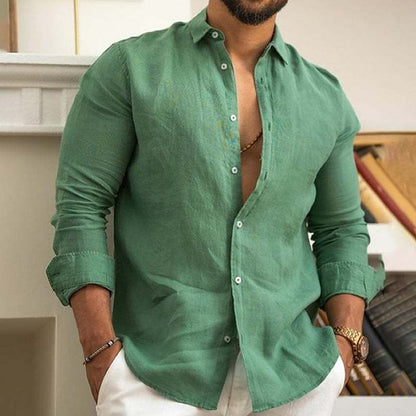 Men's Linen Shirt Button-Up Summer Beach