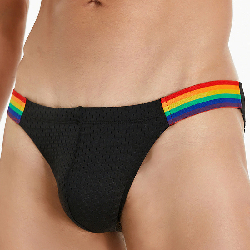 Men's Briefs Comfortable Nylon Mesh Briefs Low Waist Rainbow Waist